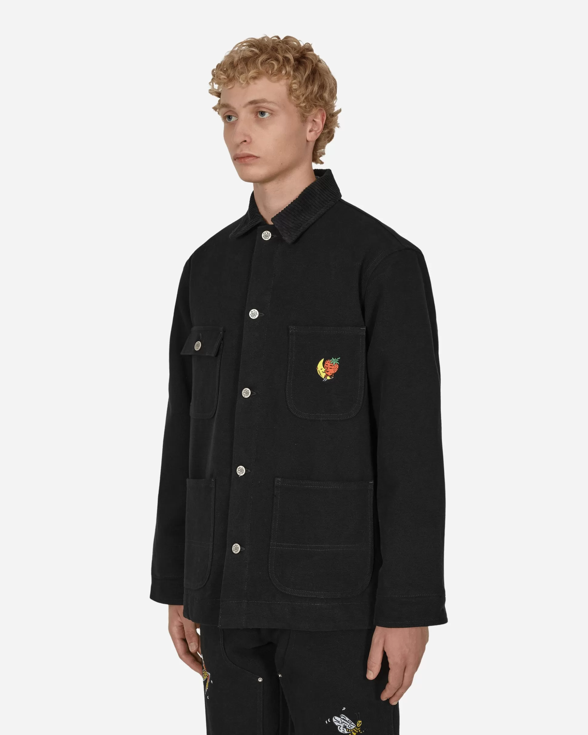 Sky High Farm Canvas Embroidered Workwear Chore Coat Black Flash Sale