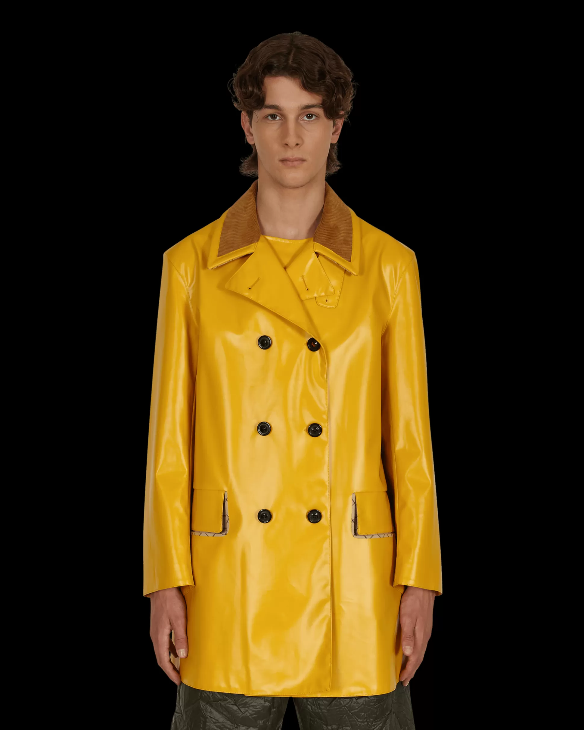 Maison Margiela Coated Cotton Double Breasted Raincoat Yellow Shop