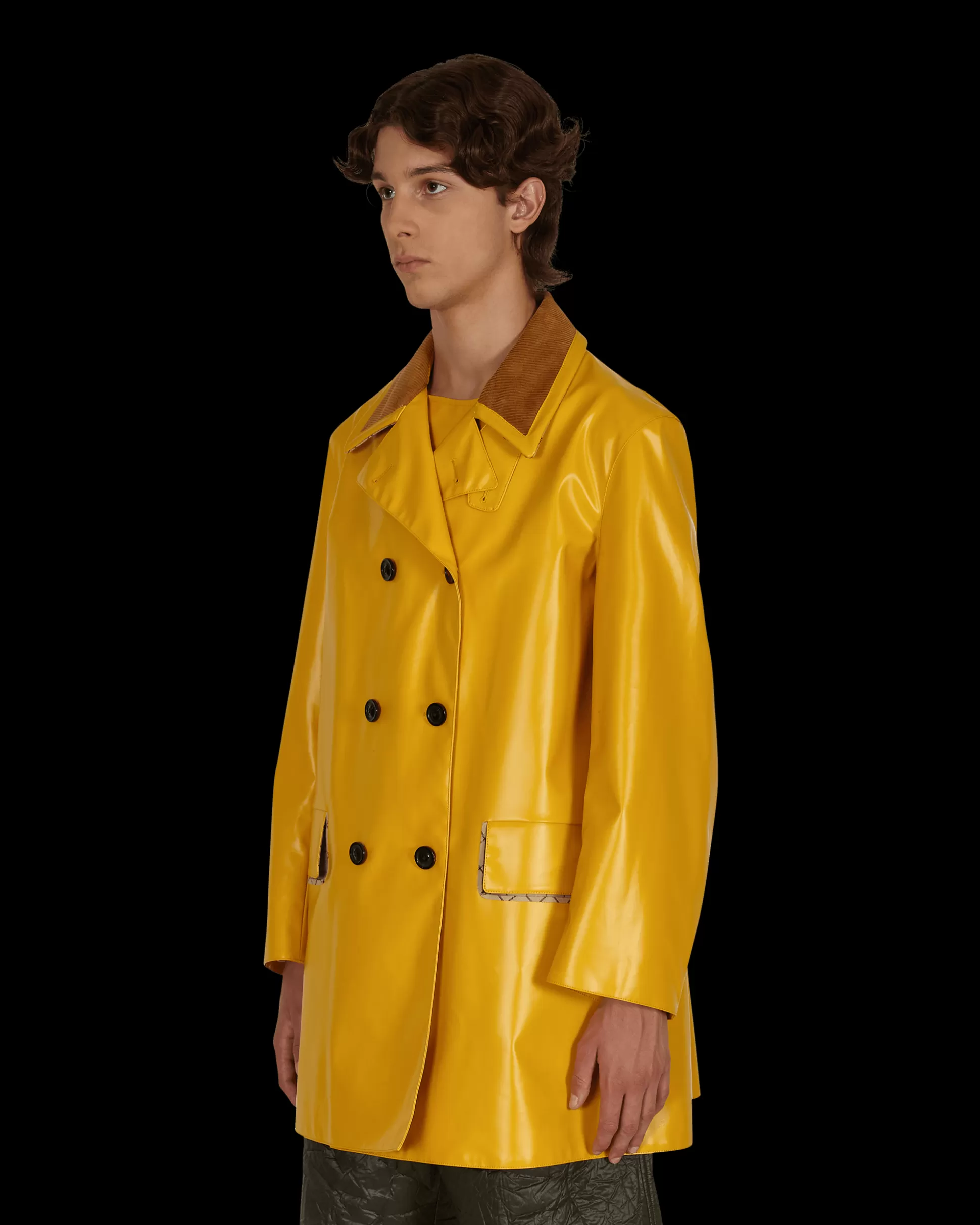 Maison Margiela Coated Cotton Double Breasted Raincoat Yellow Shop