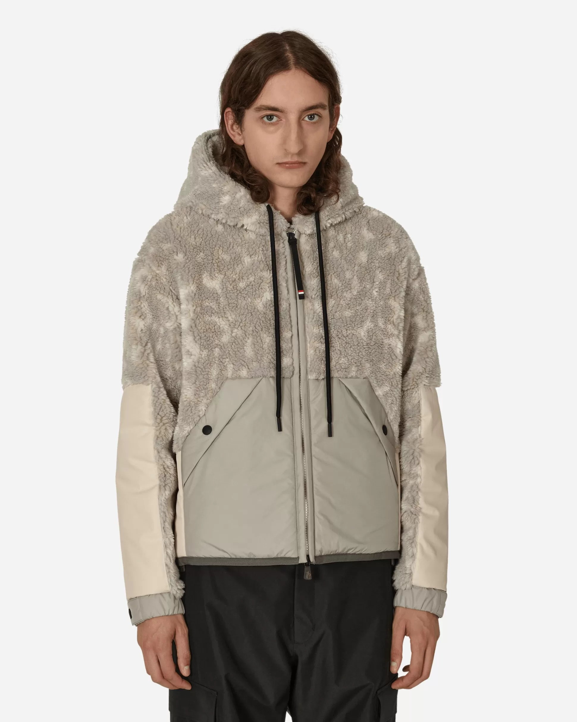 Moncler Grenoble Hooded Pile Cardigan Beige Hot