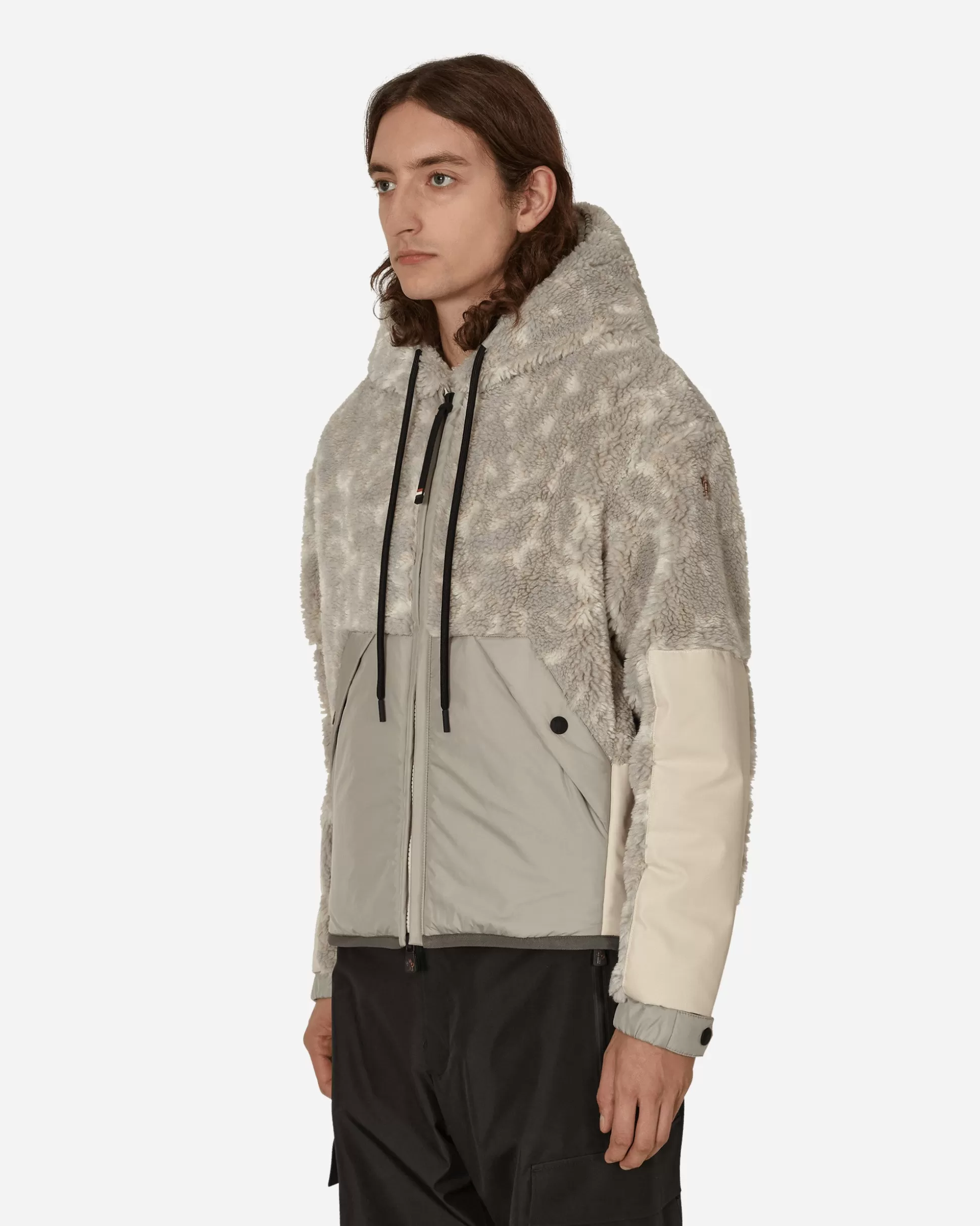 Moncler Grenoble Hooded Pile Cardigan Beige Hot
