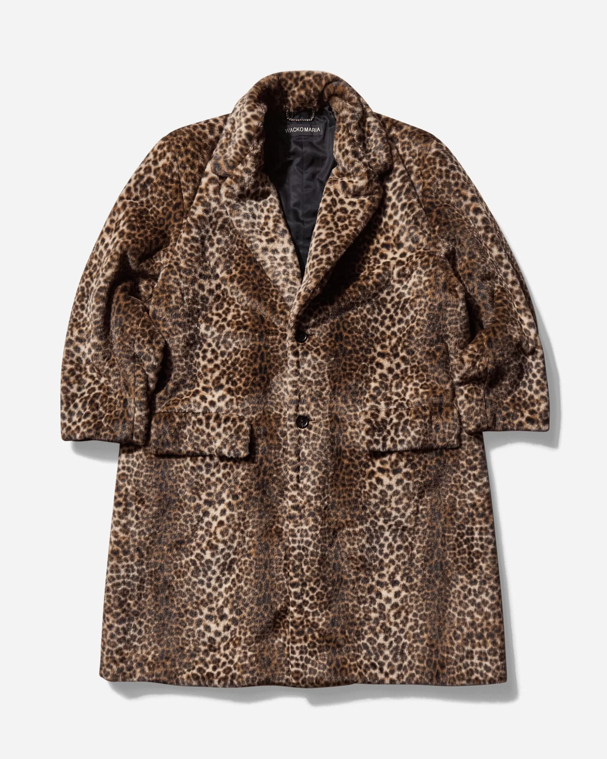 WACKO MARIA Men's Leopard Faux Fur Chesterfield Coat Beige Sale