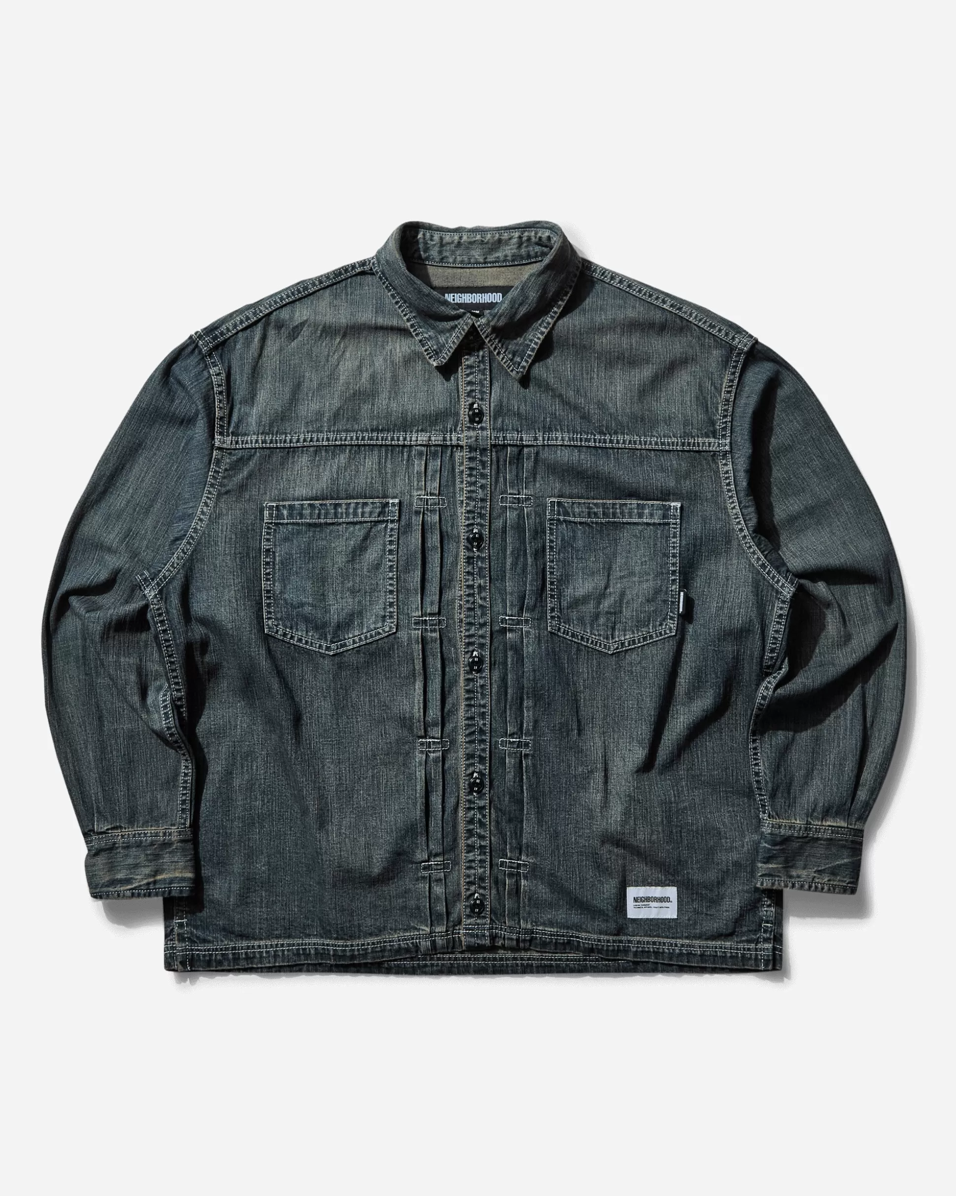 Neighborhood Men's Washed Denim Shirt Inidigo New