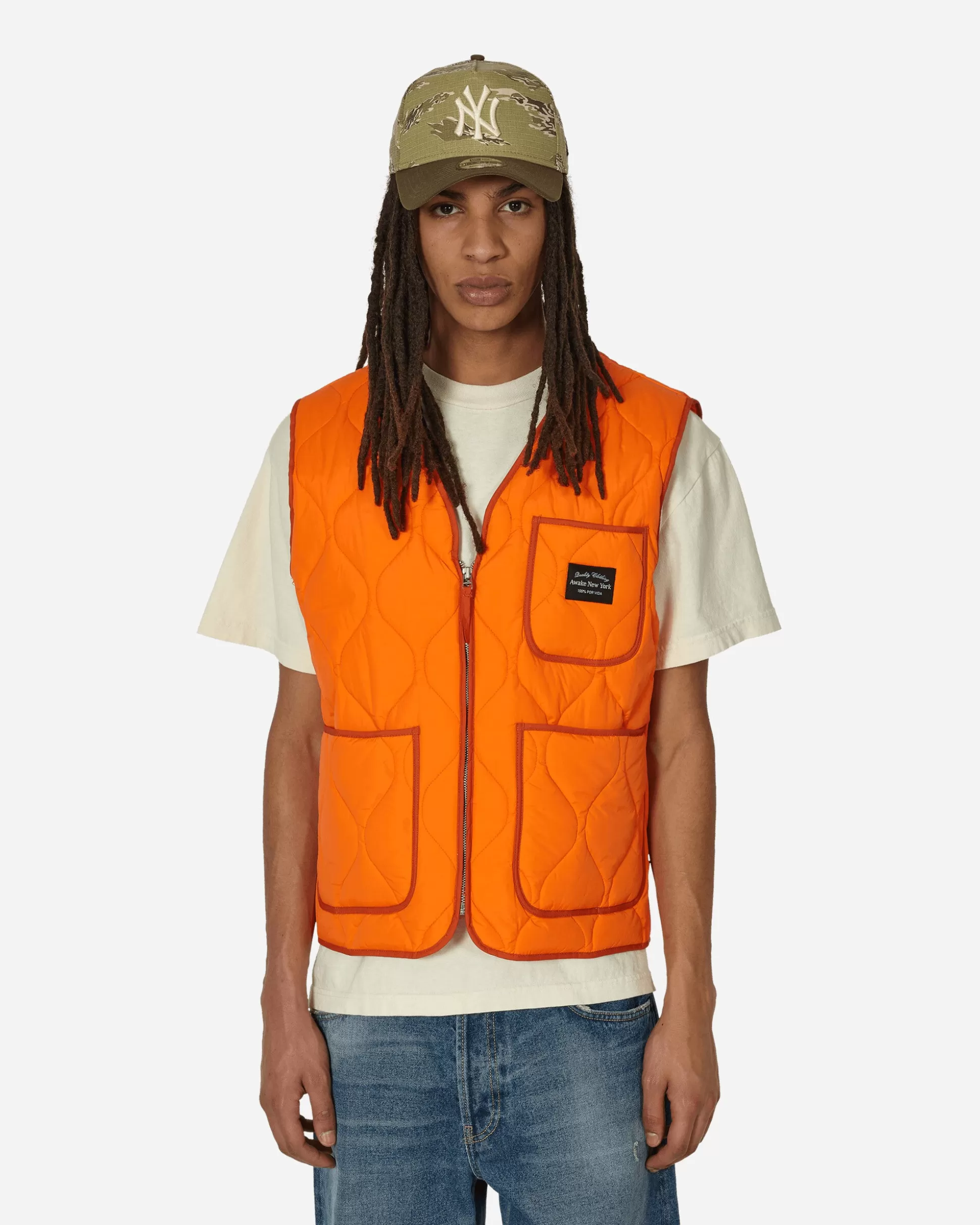 Awake NY Quilted Nylon Shell Vest Orange Sale
