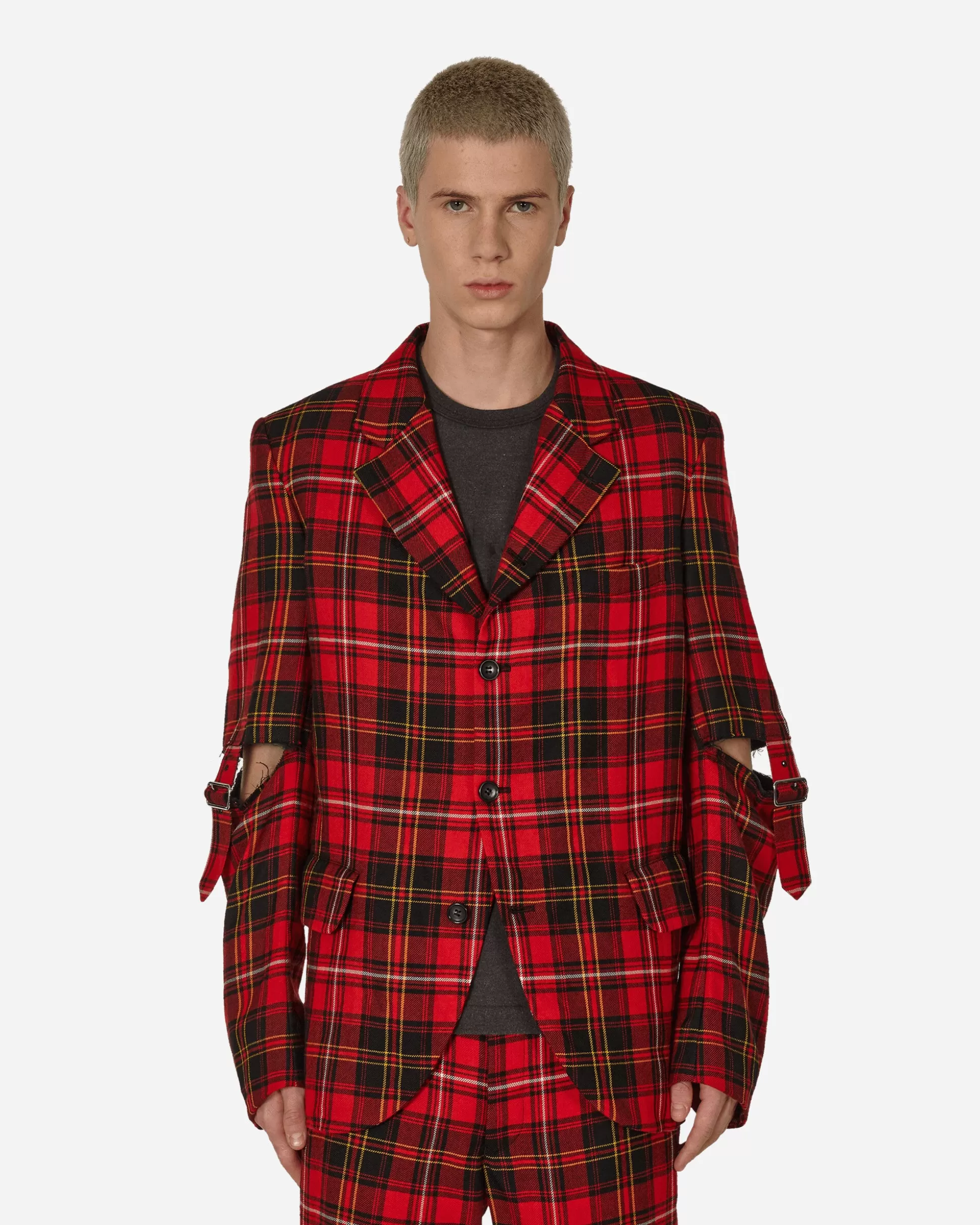 Comme Des Garçons Black Tartan Elbow Buckle Detail Jacket Red Online