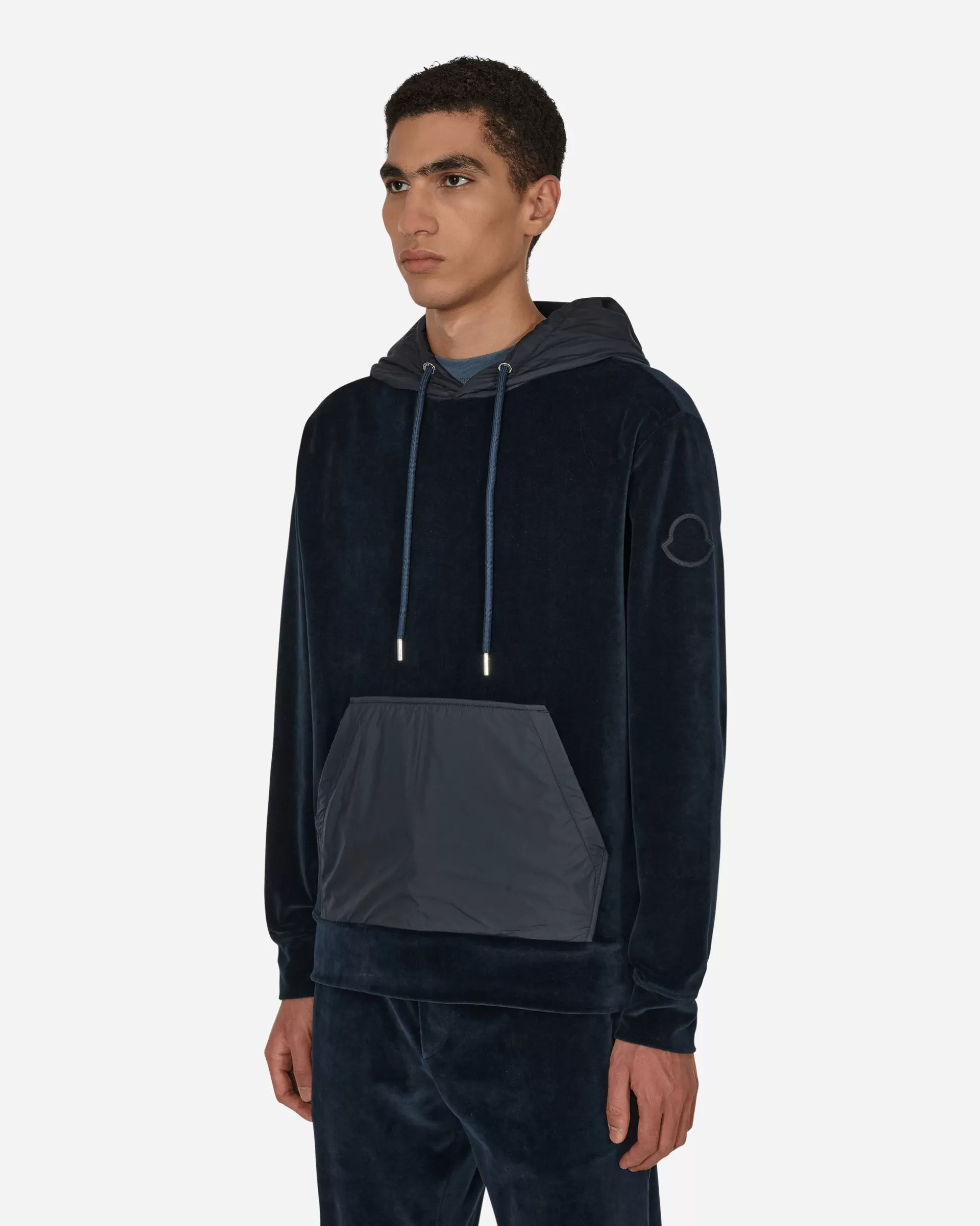 Moncler Velvet Hooded Sweatshirt Blue Hot