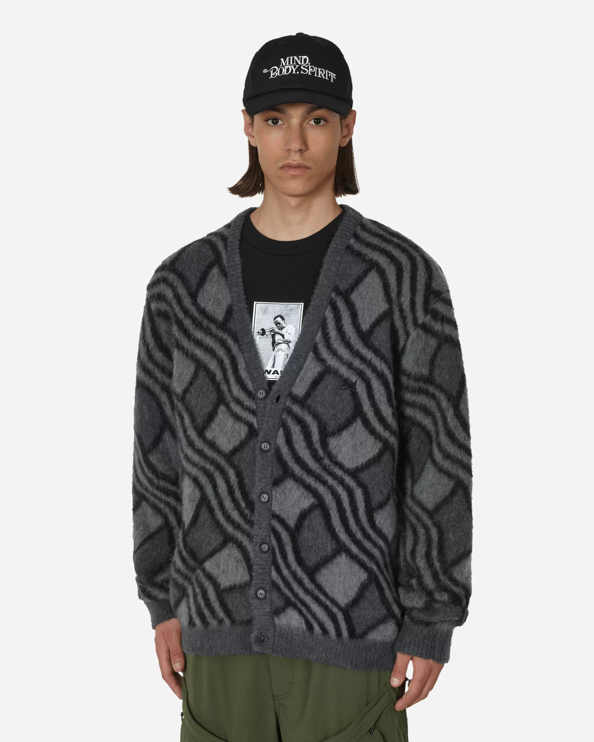 Awake NY Wavy Jacquard Mohair Cardigan Charcoal Outlet