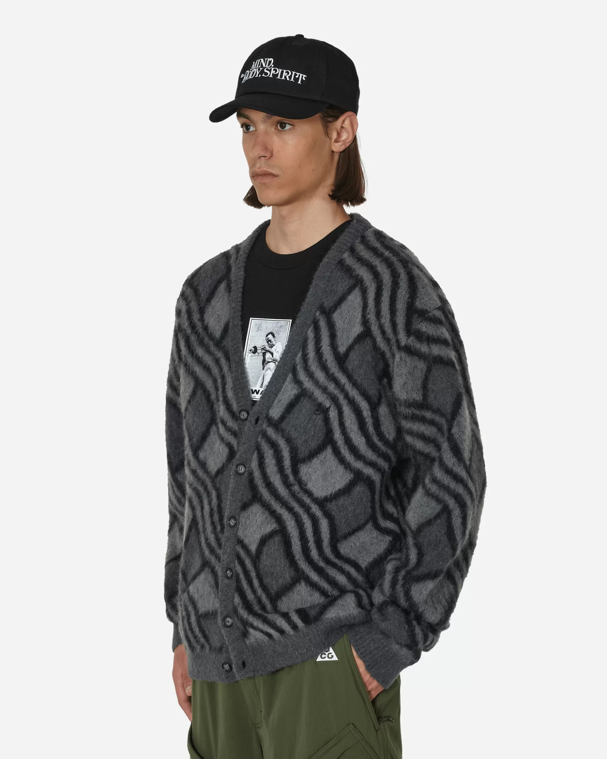 Awake NY Wavy Jacquard Mohair Cardigan Charcoal Outlet